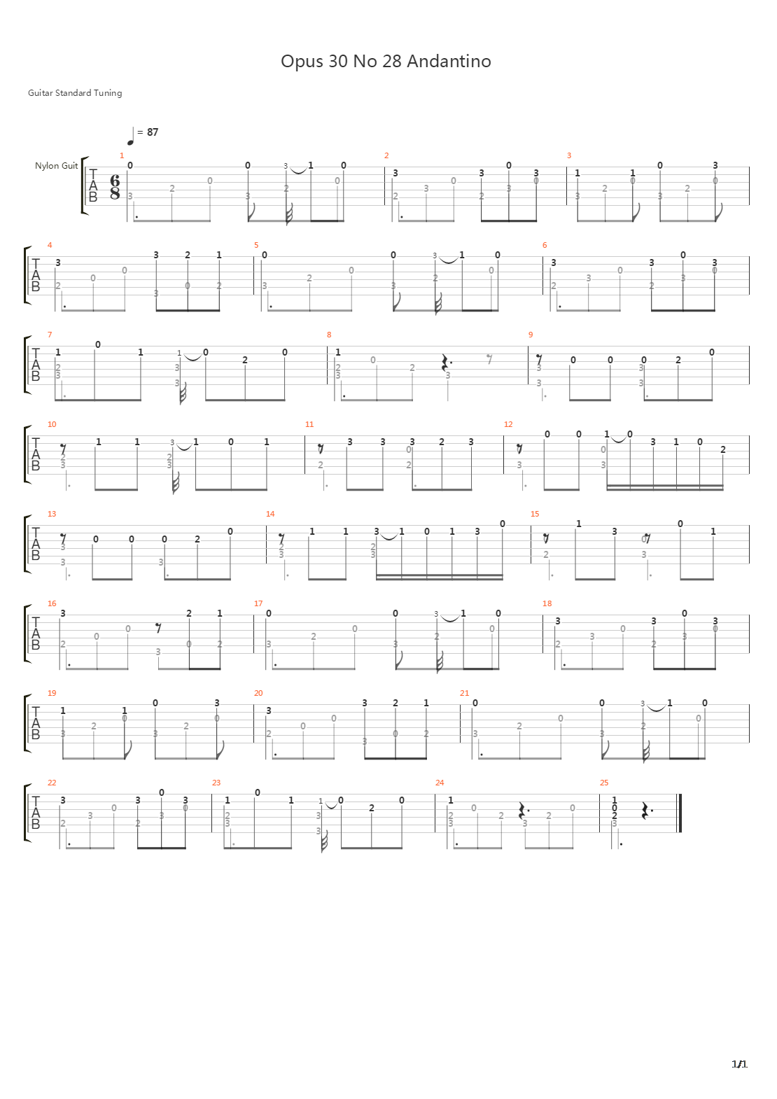 Opus 30 No 28 Andantino吉他谱