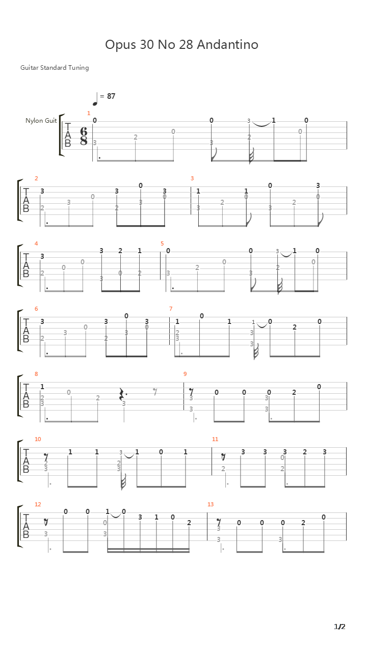 Opus 30 No 28 Andantino吉他谱