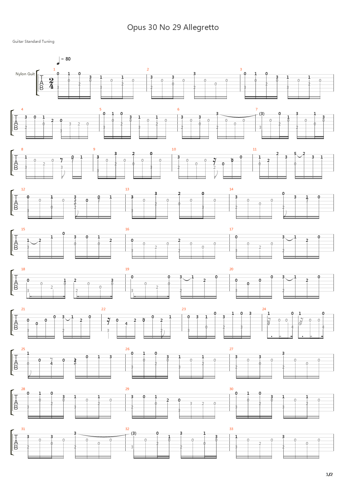 Opus 30 No 29 Allegretto吉他谱