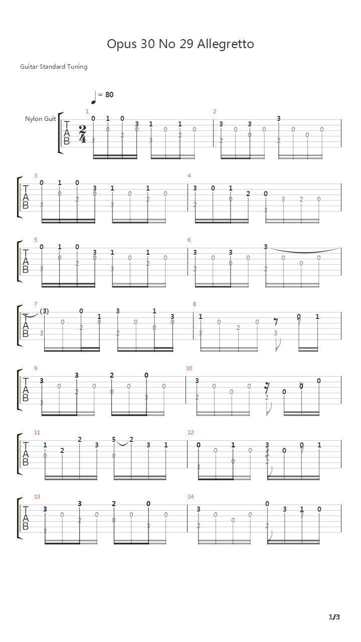 Opus 30 No 29 Allegretto吉他谱