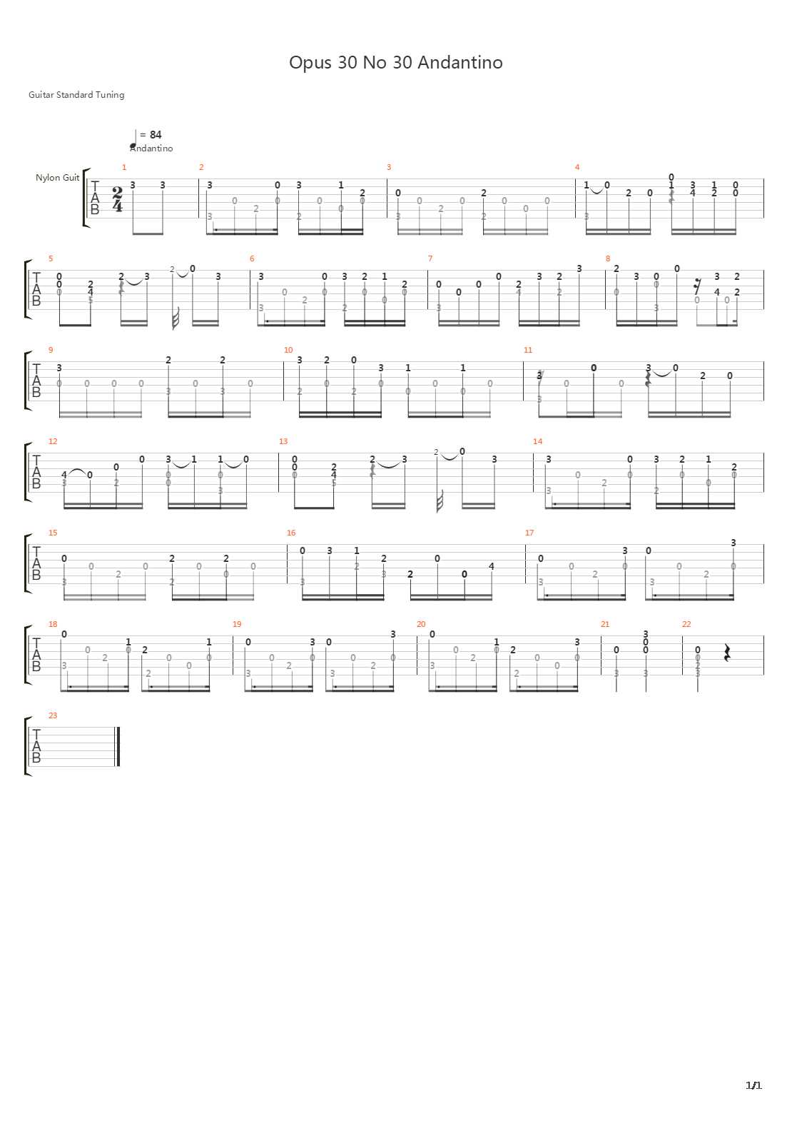 Opus 30 No 30 Andantino吉他谱