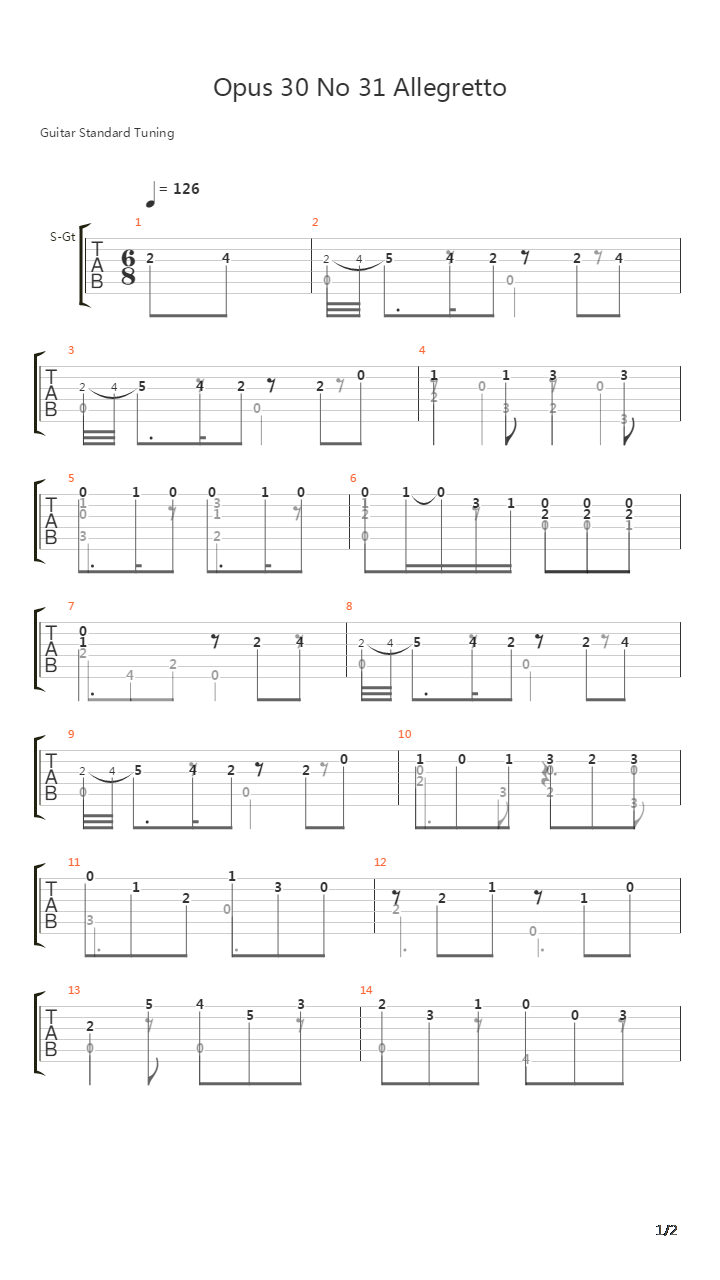 Opus 30 No 31 Allegretto吉他谱