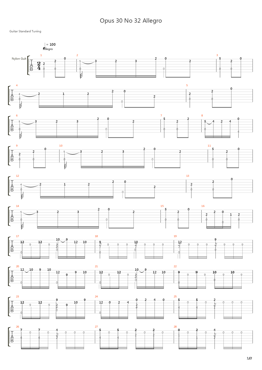 Opus 30 No 32 Allegro吉他谱