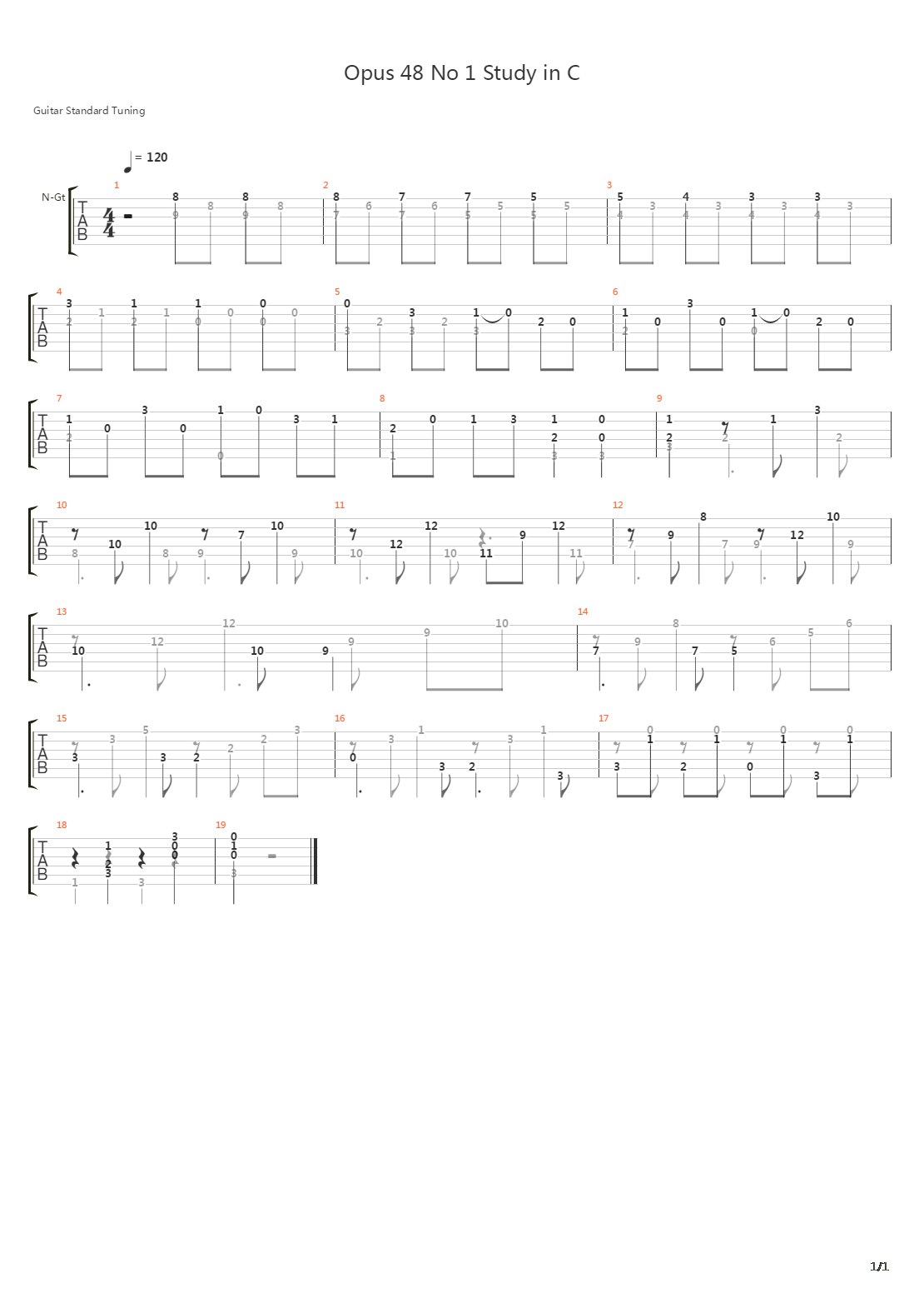 Opus 48 No 1 Study in C吉他谱