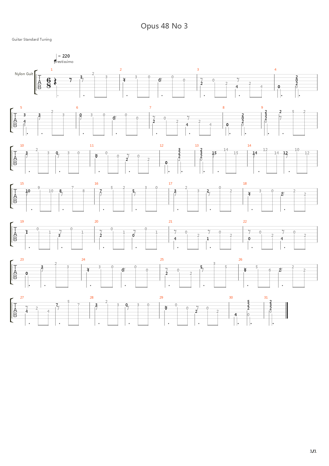 Opus 48 No 3吉他谱