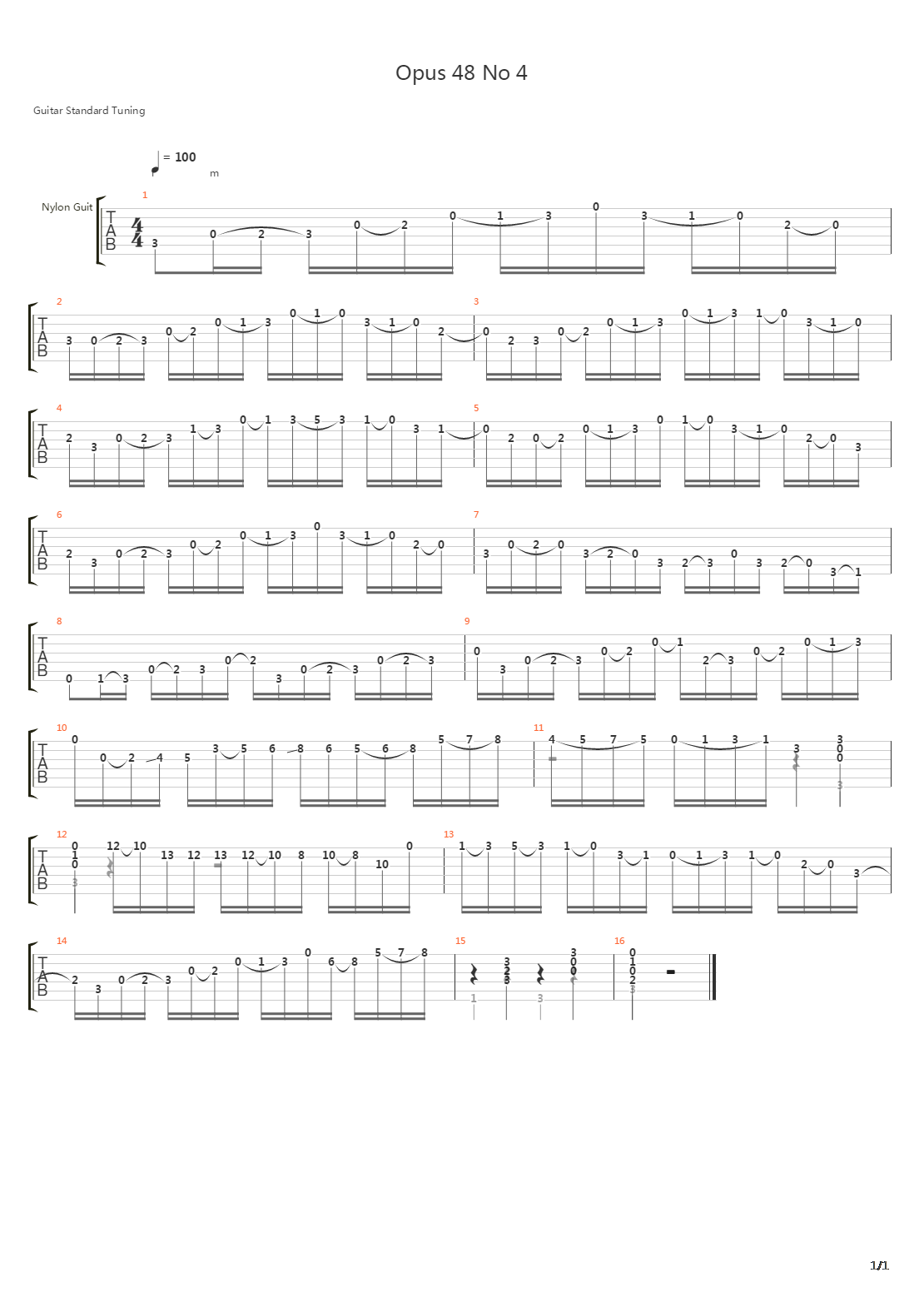 Opus 48 No 4吉他谱