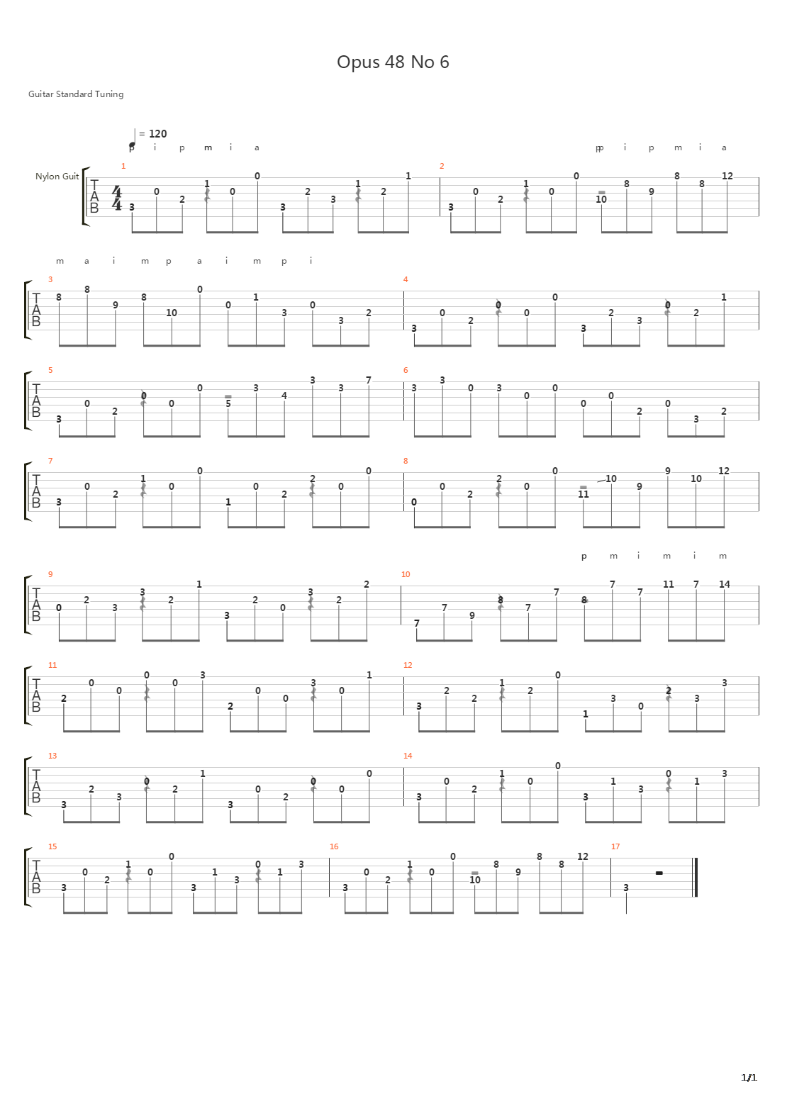 Opus 48 No 6吉他谱