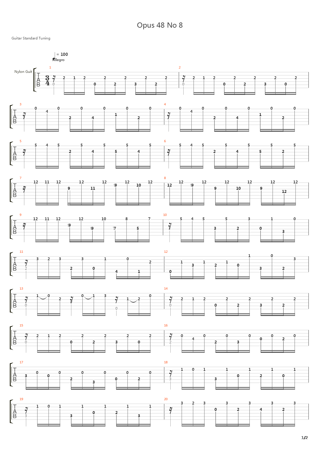 Opus 48 No 8吉他谱