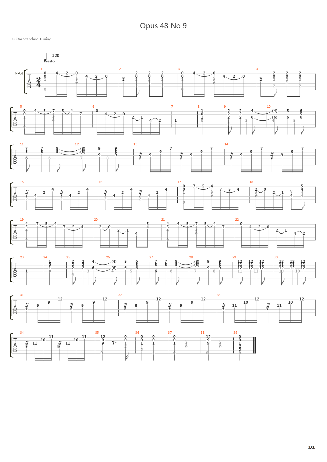 Opus 48 No 9吉他谱