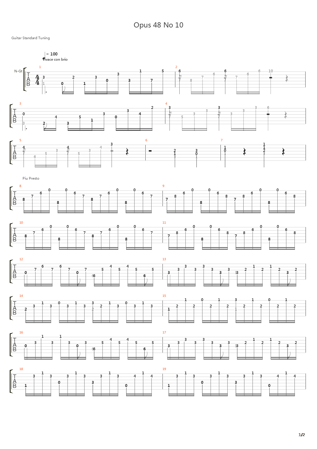 Opus 48 No 10吉他谱