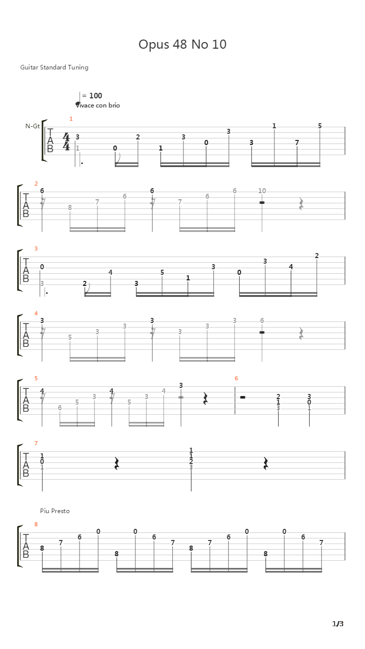 Opus 48 No 10吉他谱