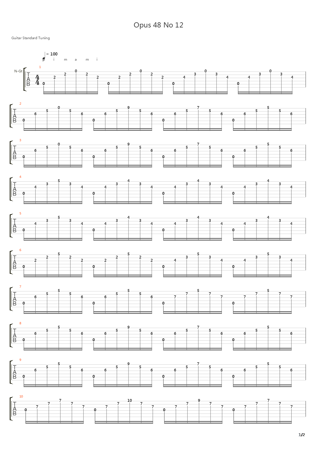 Opus 48 No 12吉他谱