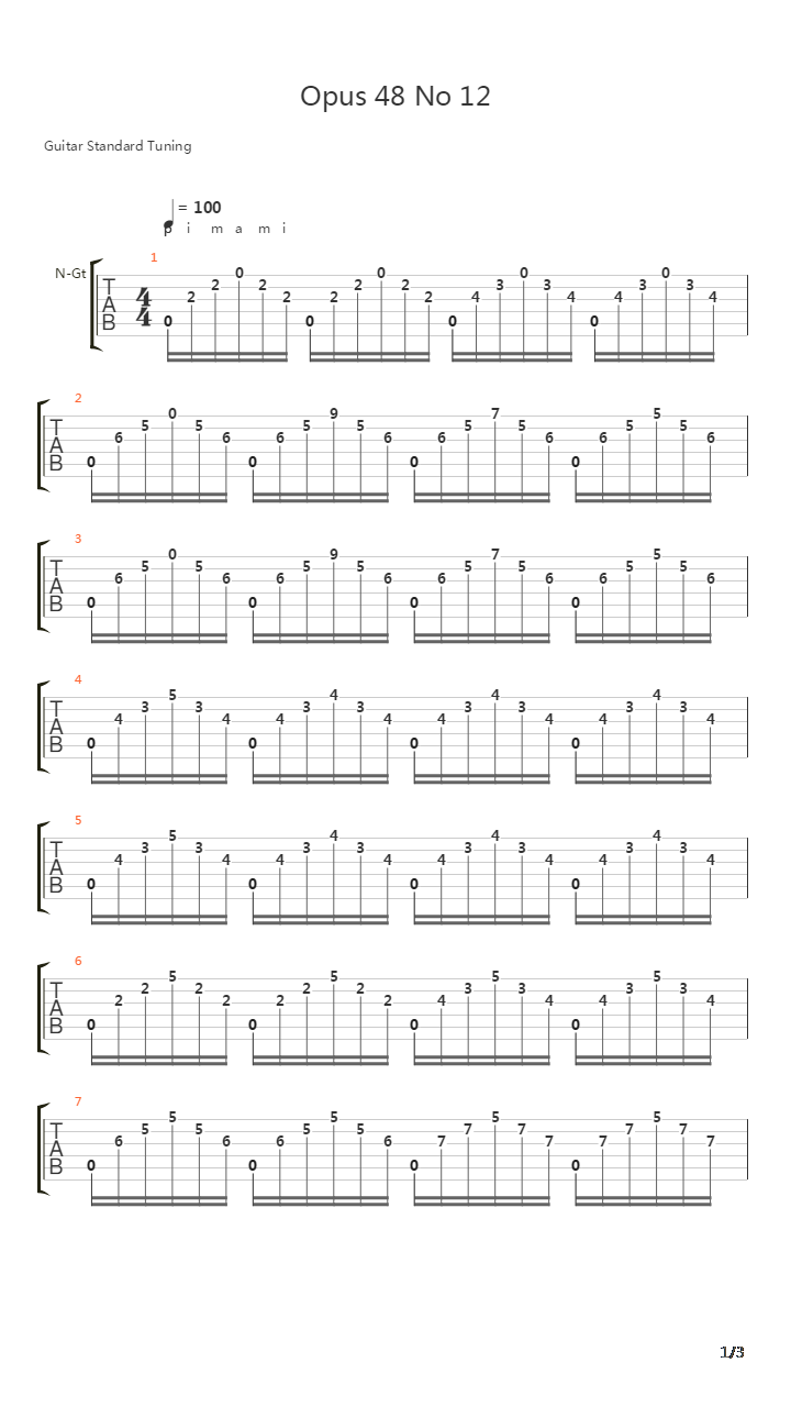 Opus 48 No 12吉他谱