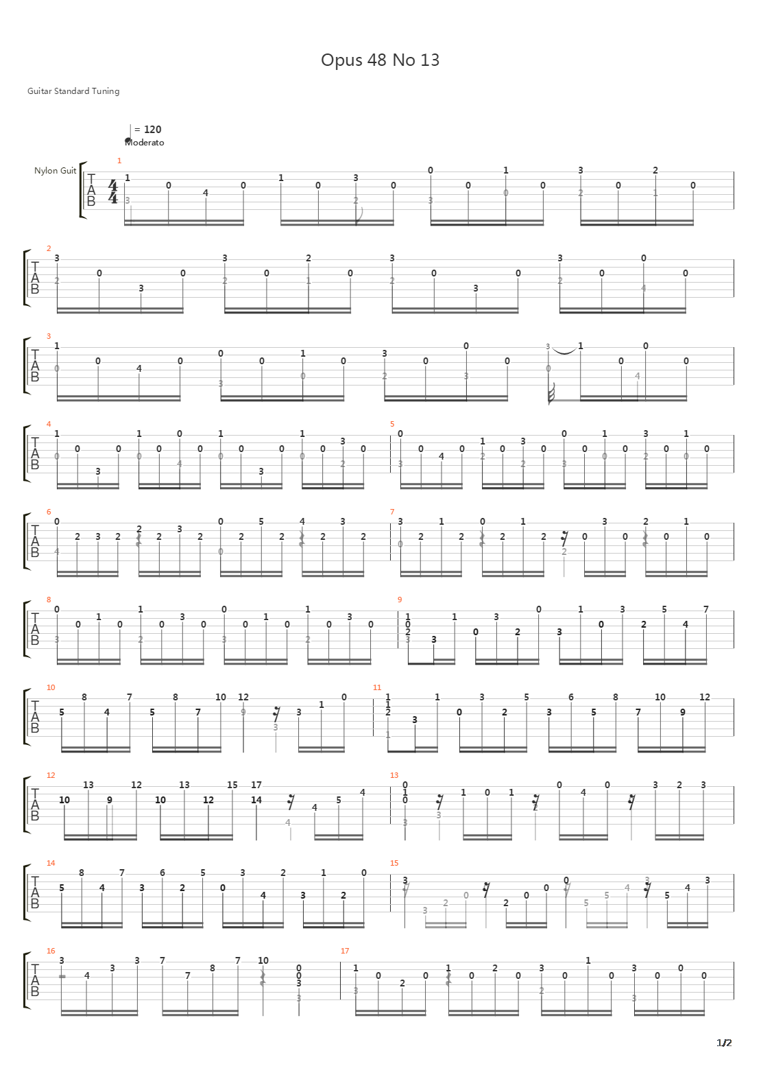 Opus 48 No 13吉他谱