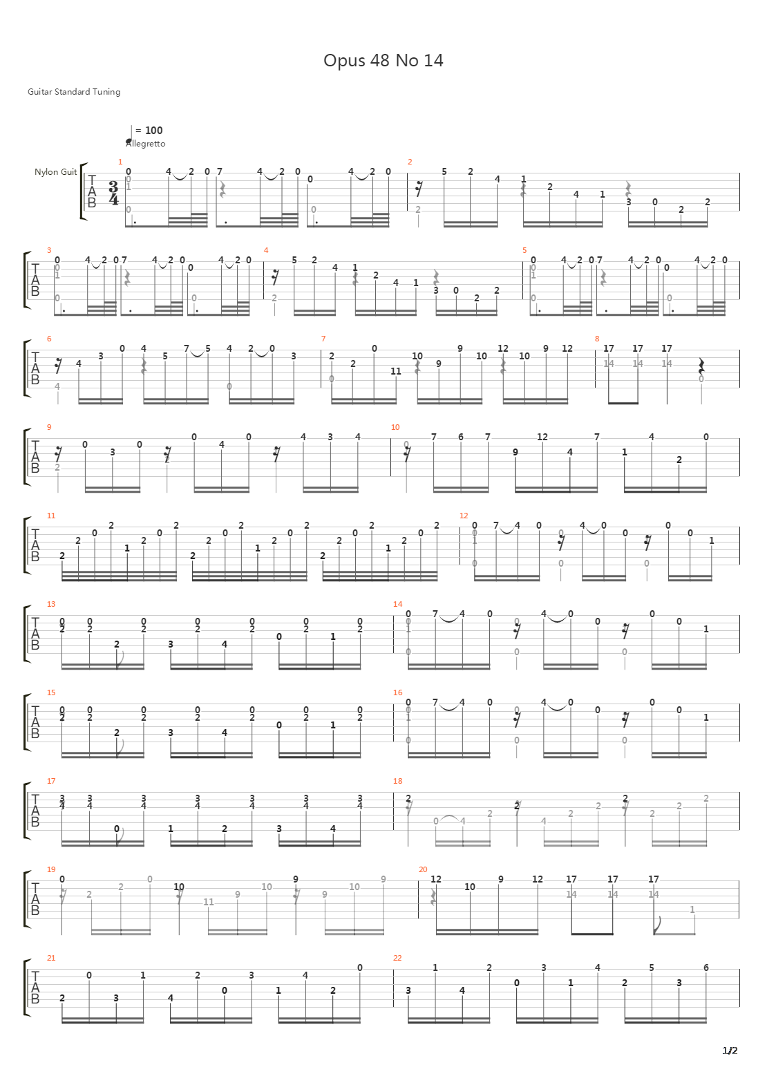 Opus 48 No 14吉他谱