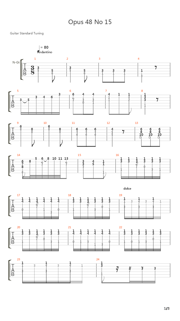 Opus 48 No 15吉他谱