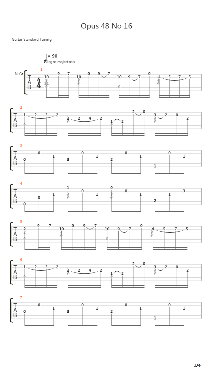 Opus 48 No 16吉他谱