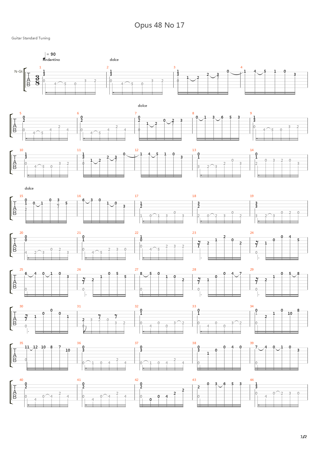 Opus 48 No 17吉他谱