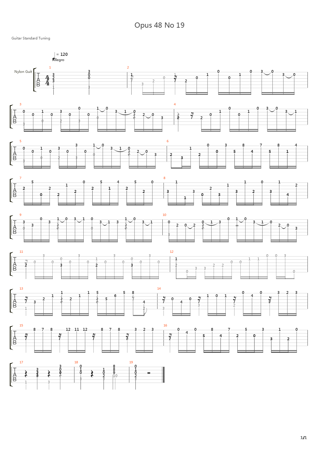 Opus 48 No 19吉他谱