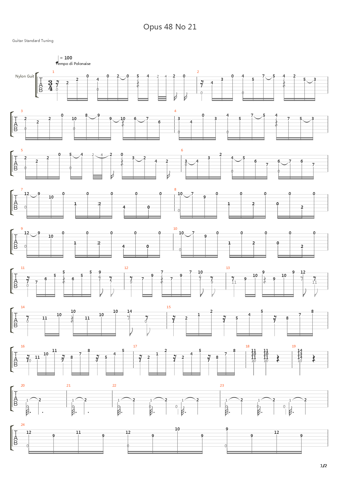 Opus 48 No 21吉他谱