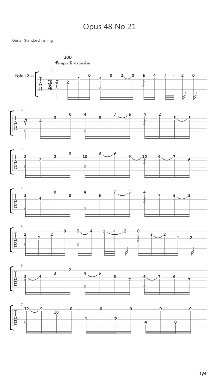 Opus 48 No 21吉他谱