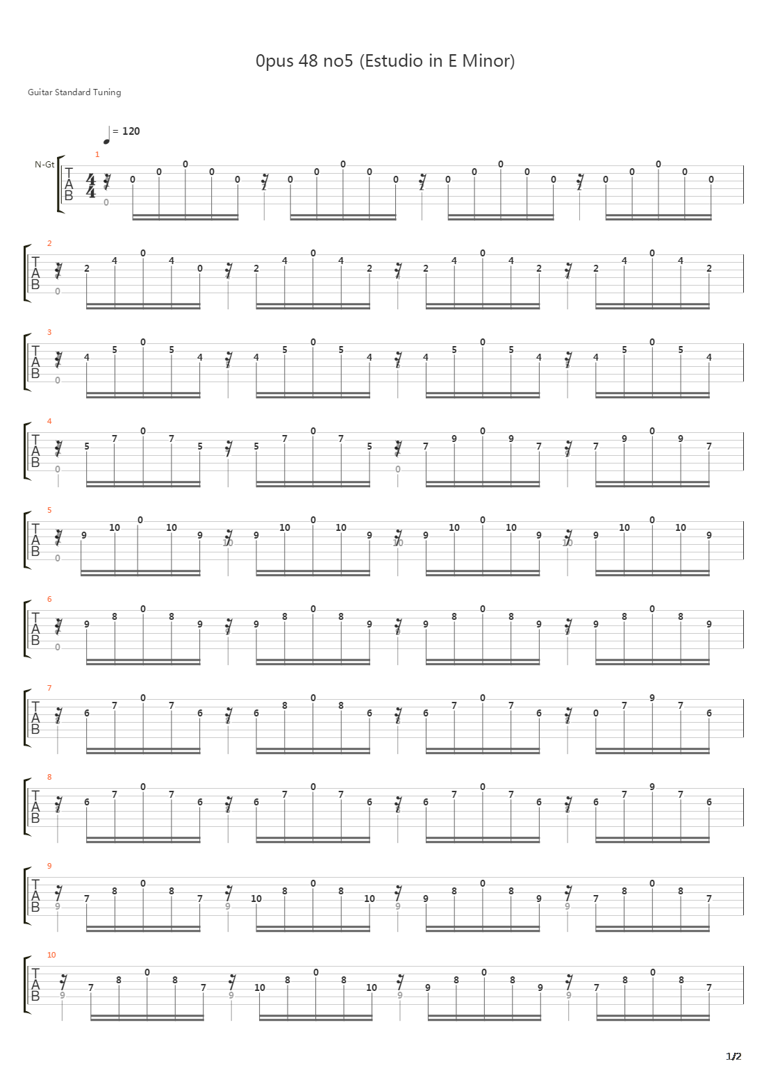 Opus 48 no5 (Estudio in E Minor)吉他谱