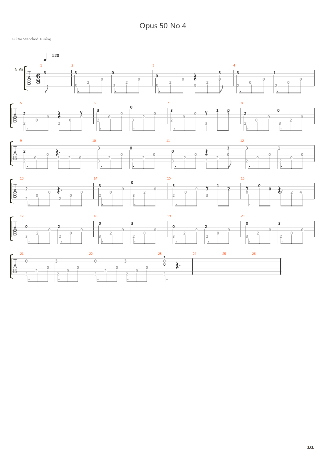 Opus 50 No 4吉他谱