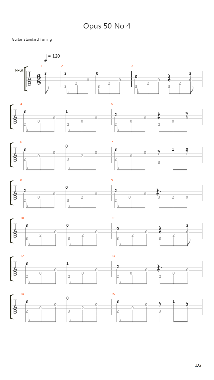 Opus 50 No 4吉他谱