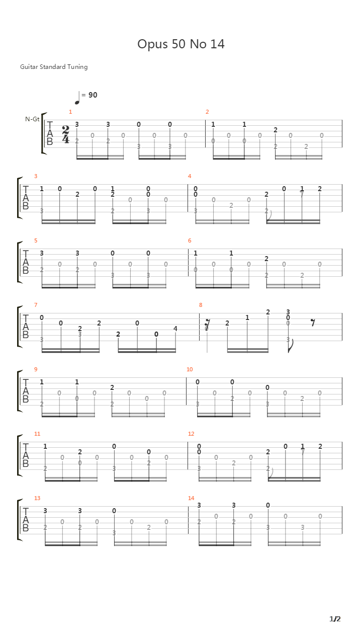 Opus 50 No 14吉他谱