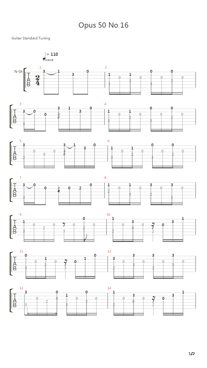 Opus 50 No 16吉他谱