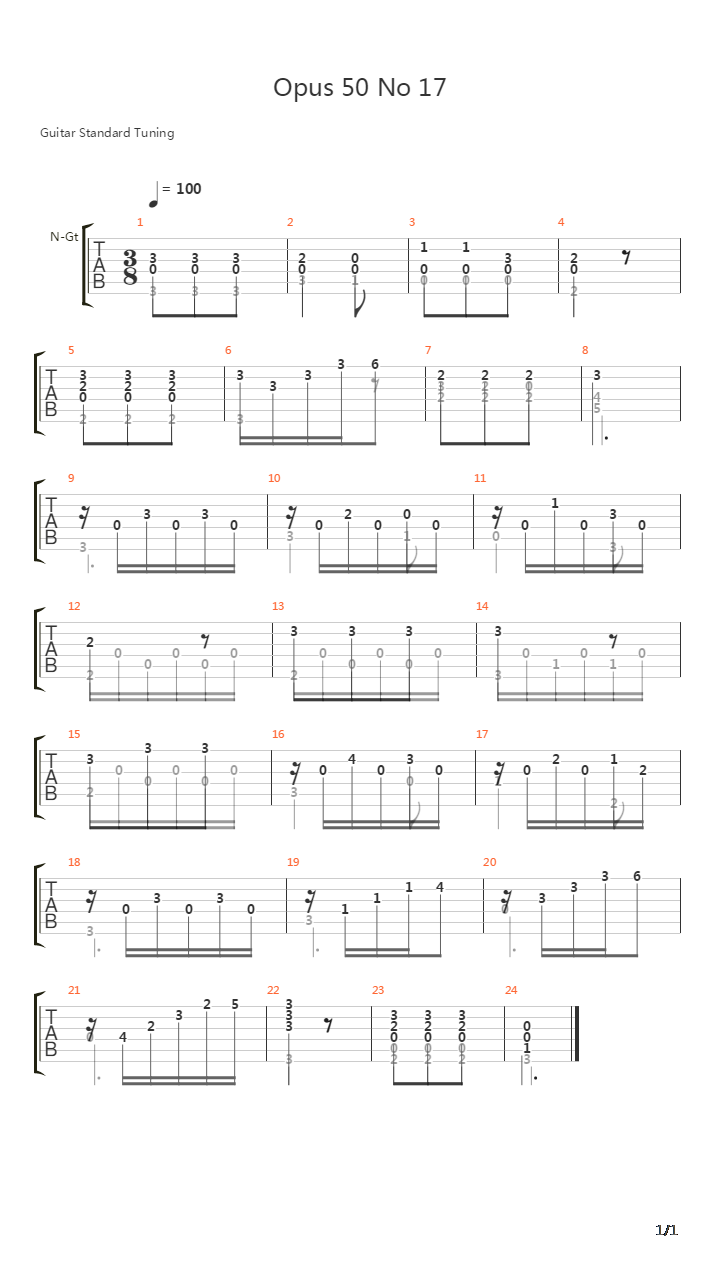 Opus 50 No 17吉他谱