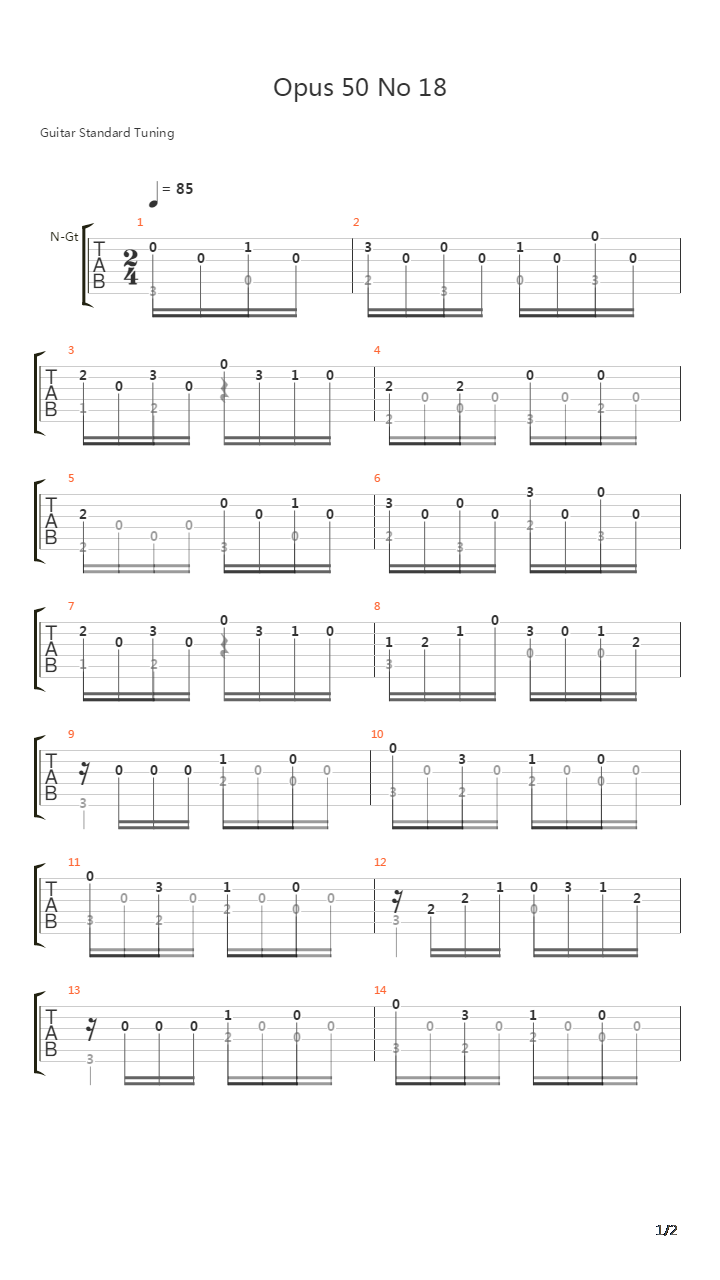 Opus 50 No 18吉他谱