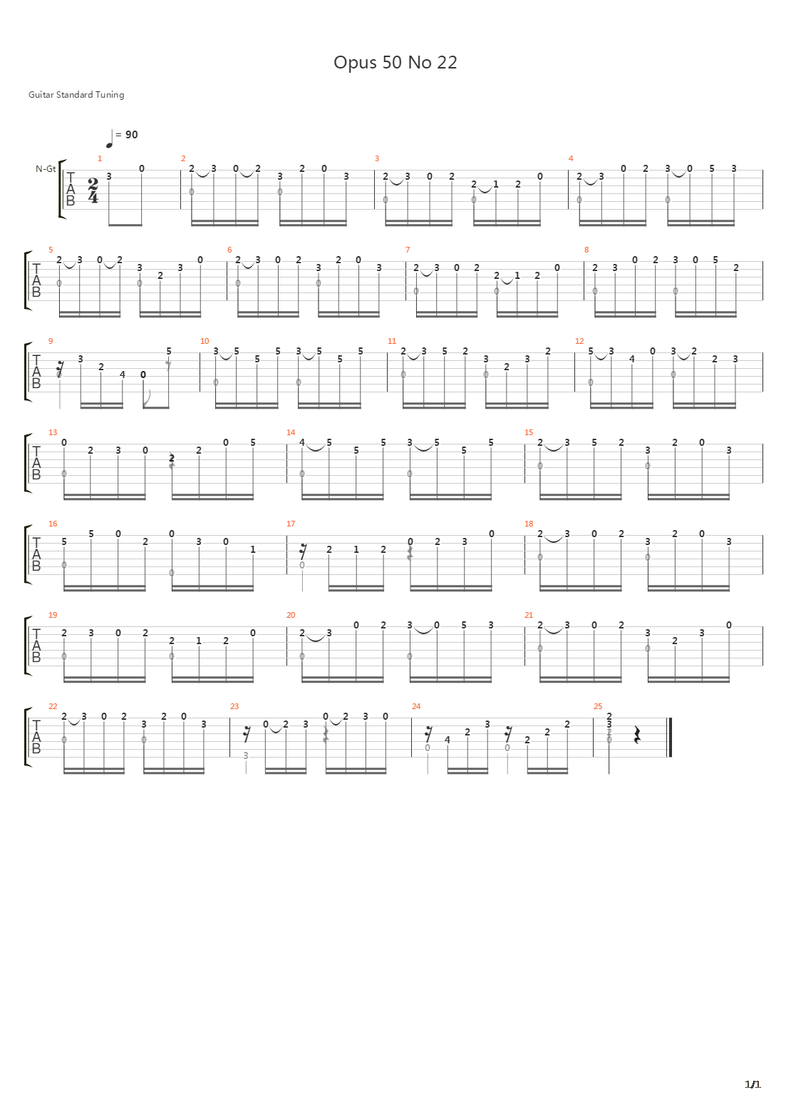 Opus 50 No 22吉他谱