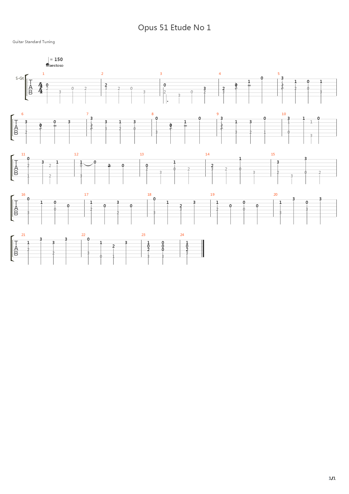 Opus 51 Etude No 1吉他谱