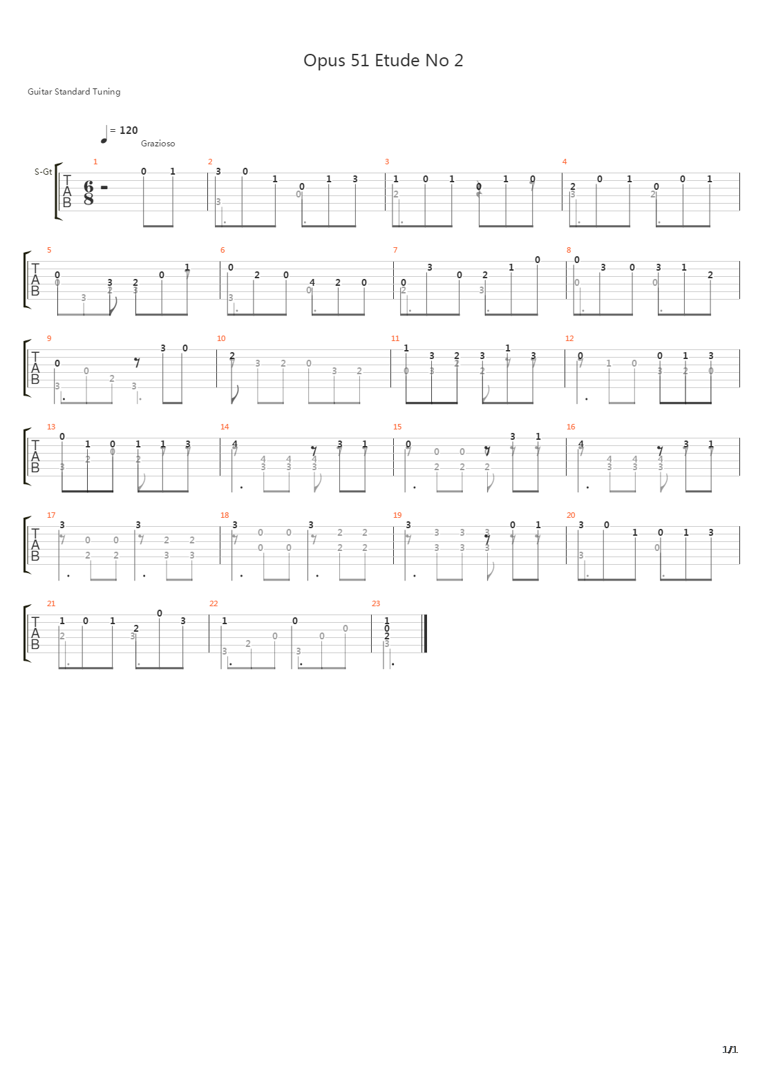 Opus 51 Etude No 2吉他谱