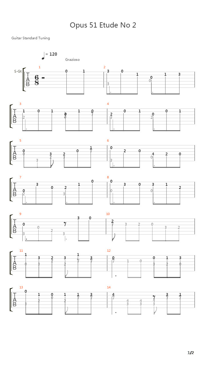 Opus 51 Etude No 2吉他谱