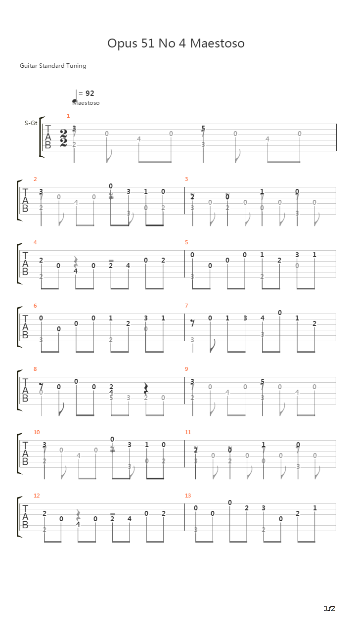 Opus 51 No 4 Maestoso吉他谱