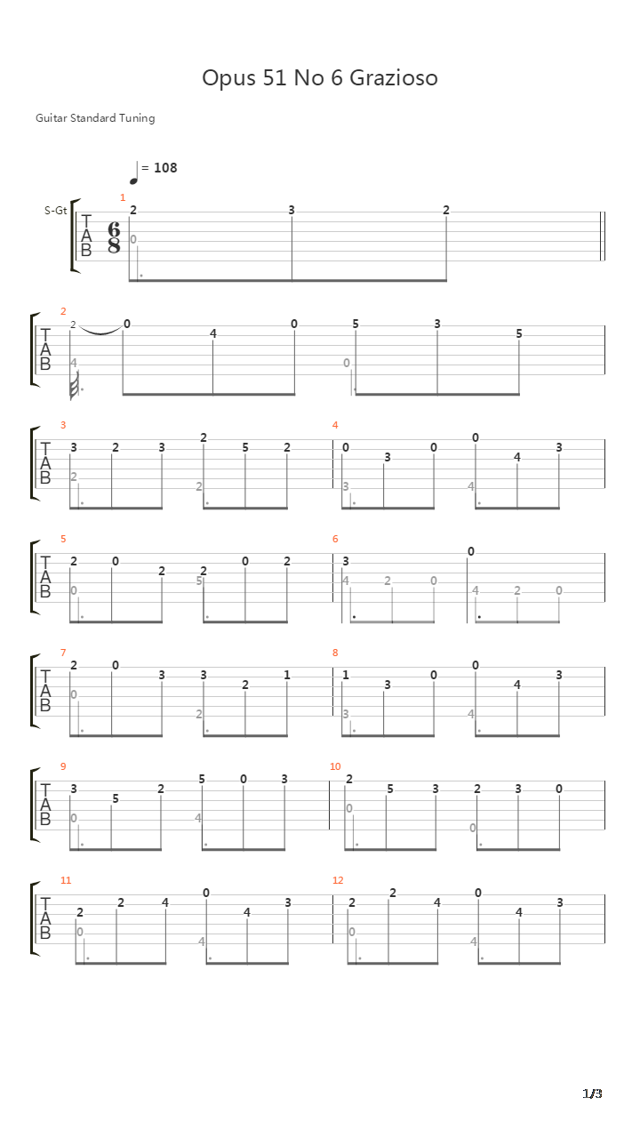 Opus 51 No 6 Grazioso吉他谱