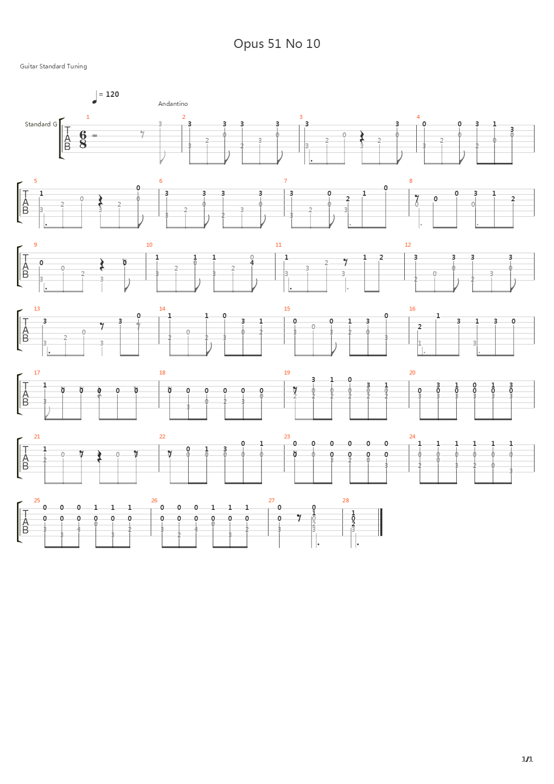 Opus 51 No 10吉他谱