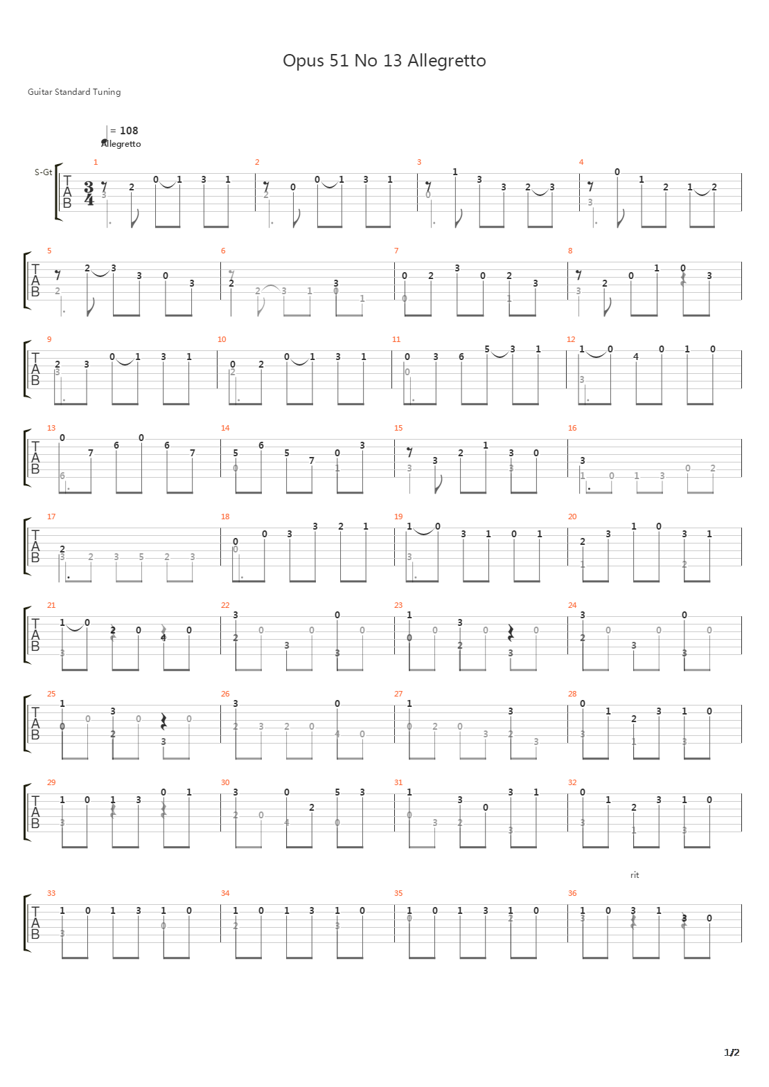 Opus 51 No 13 Allegretto吉他谱