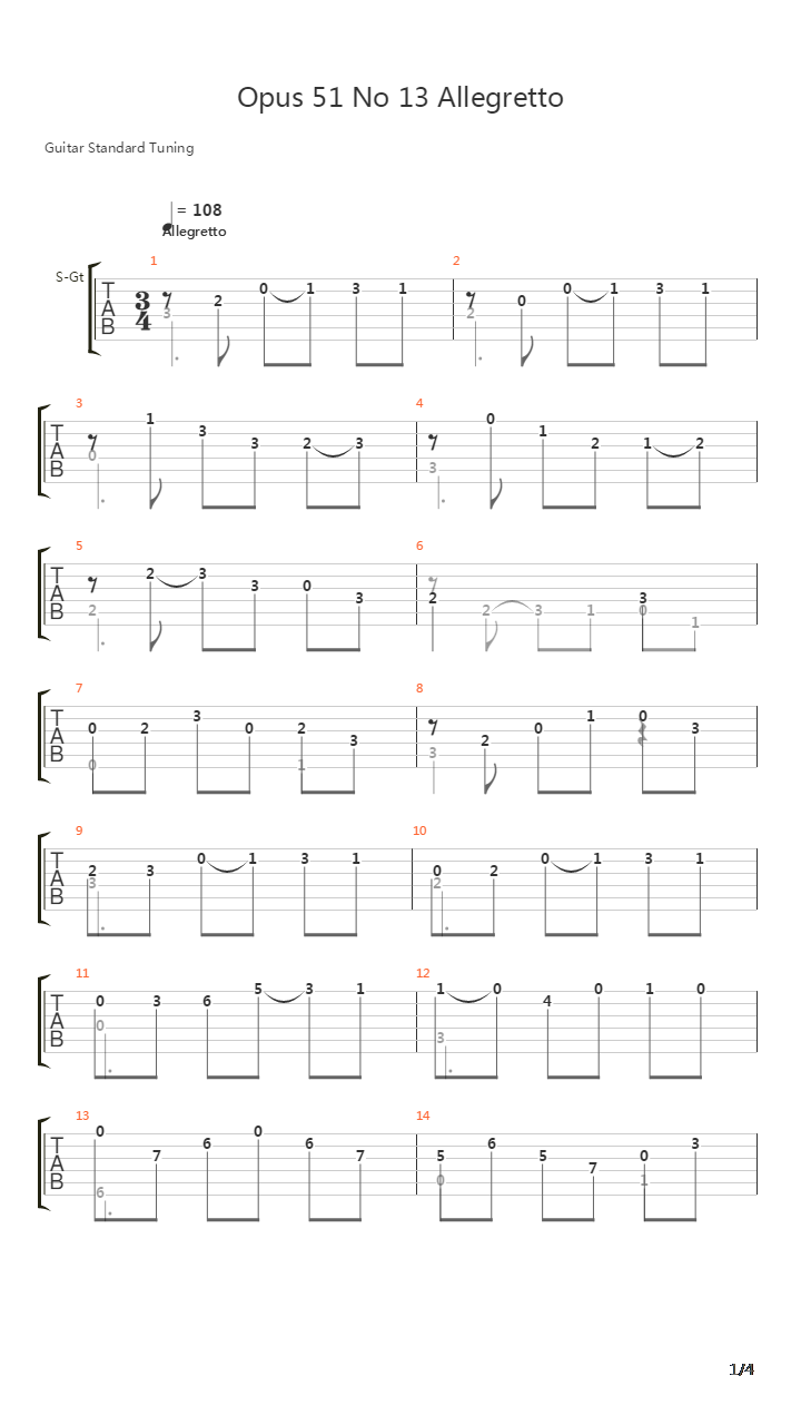 Opus 51 No 13 Allegretto吉他谱