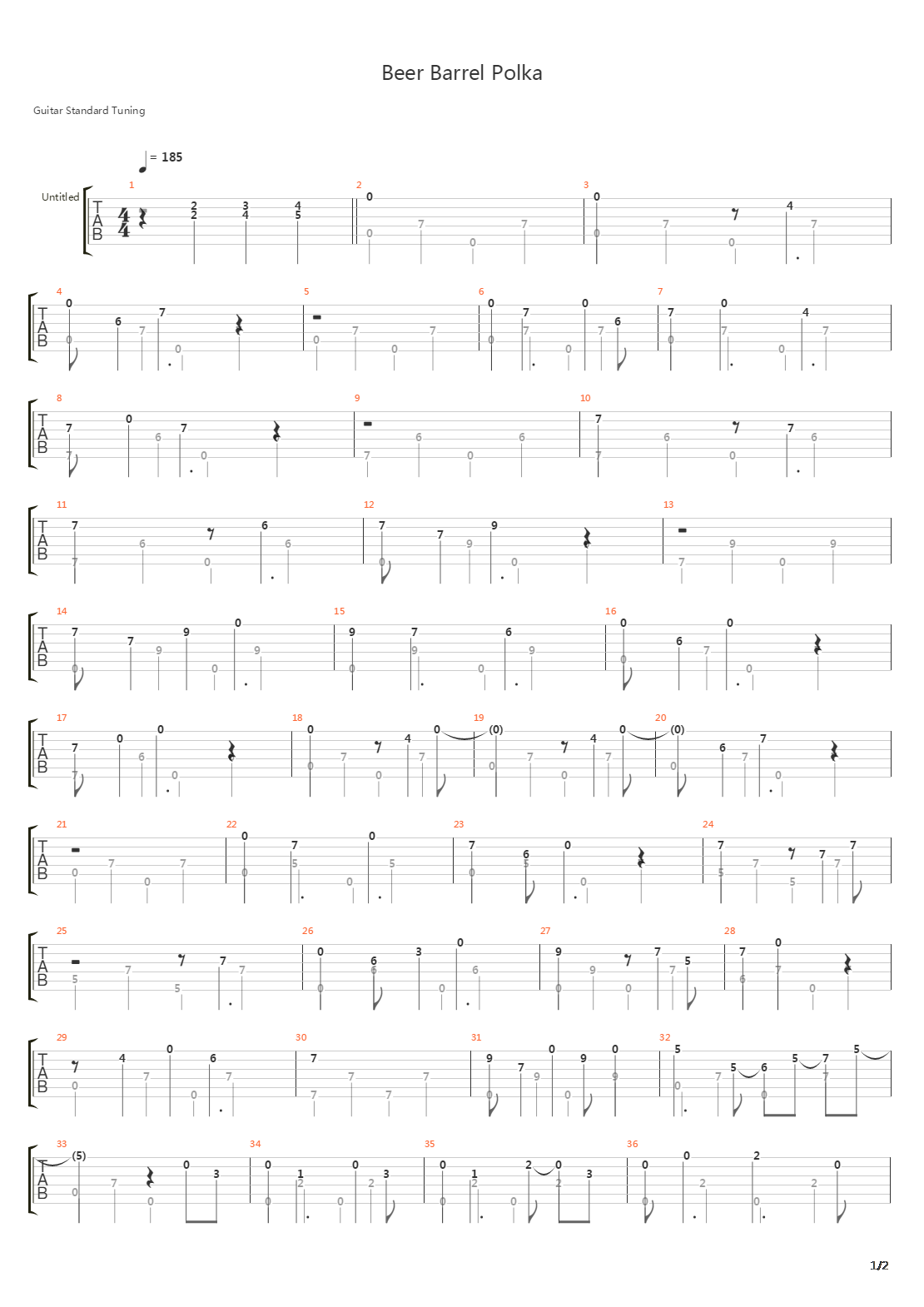 Beer Barrel Polka吉他谱