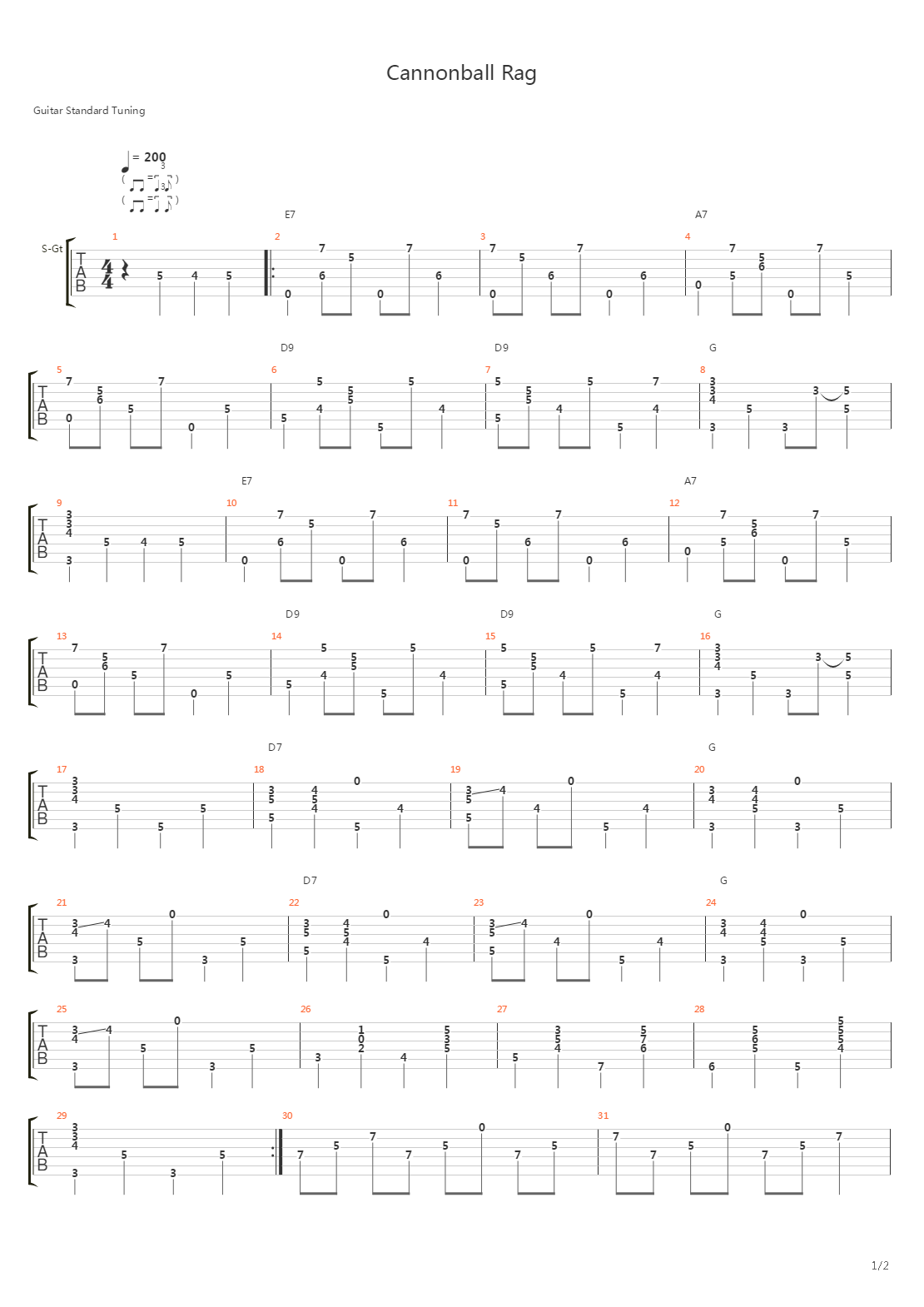 Cannonball Rag吉他谱