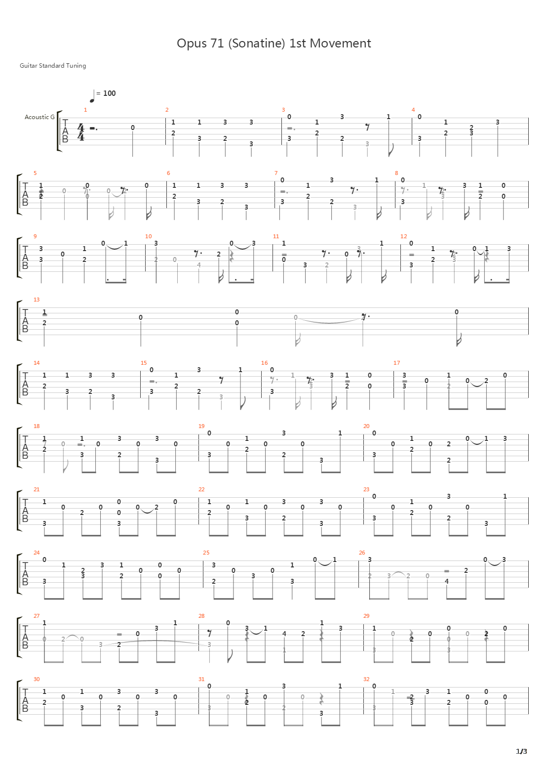 Opus 71 (Sonatine) 1st Movement吉他谱