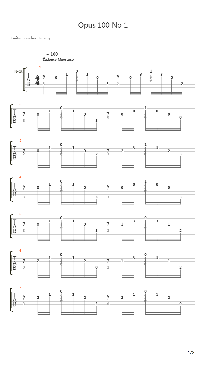 Opus 100 No 1吉他谱