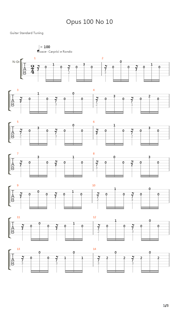 Opus 100 No 10吉他谱