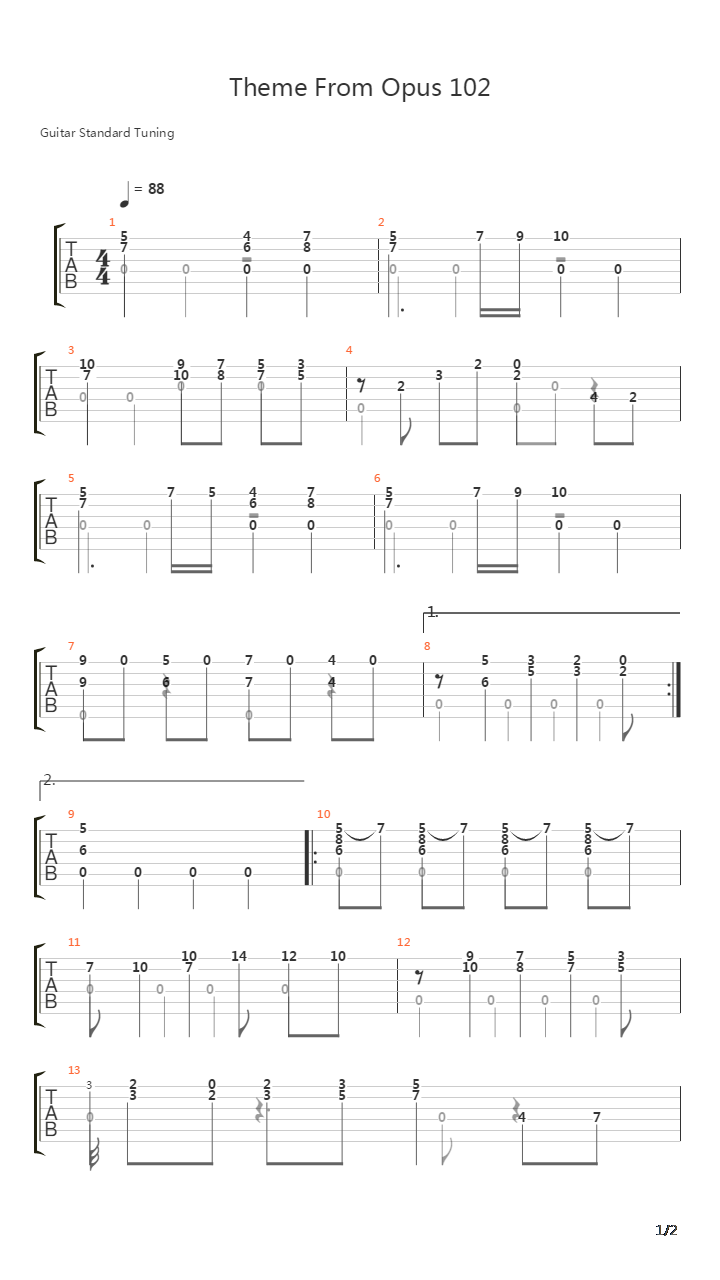 Opus 102 Theme吉他谱