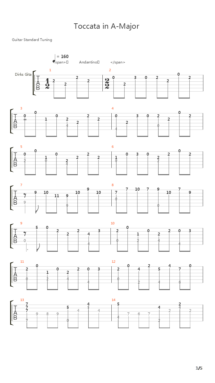 Toccata In A Major吉他谱