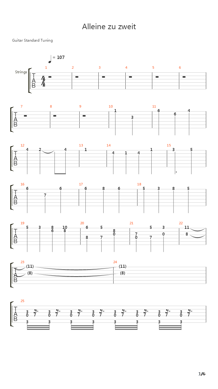 Alleine Zu Zweit吉他谱