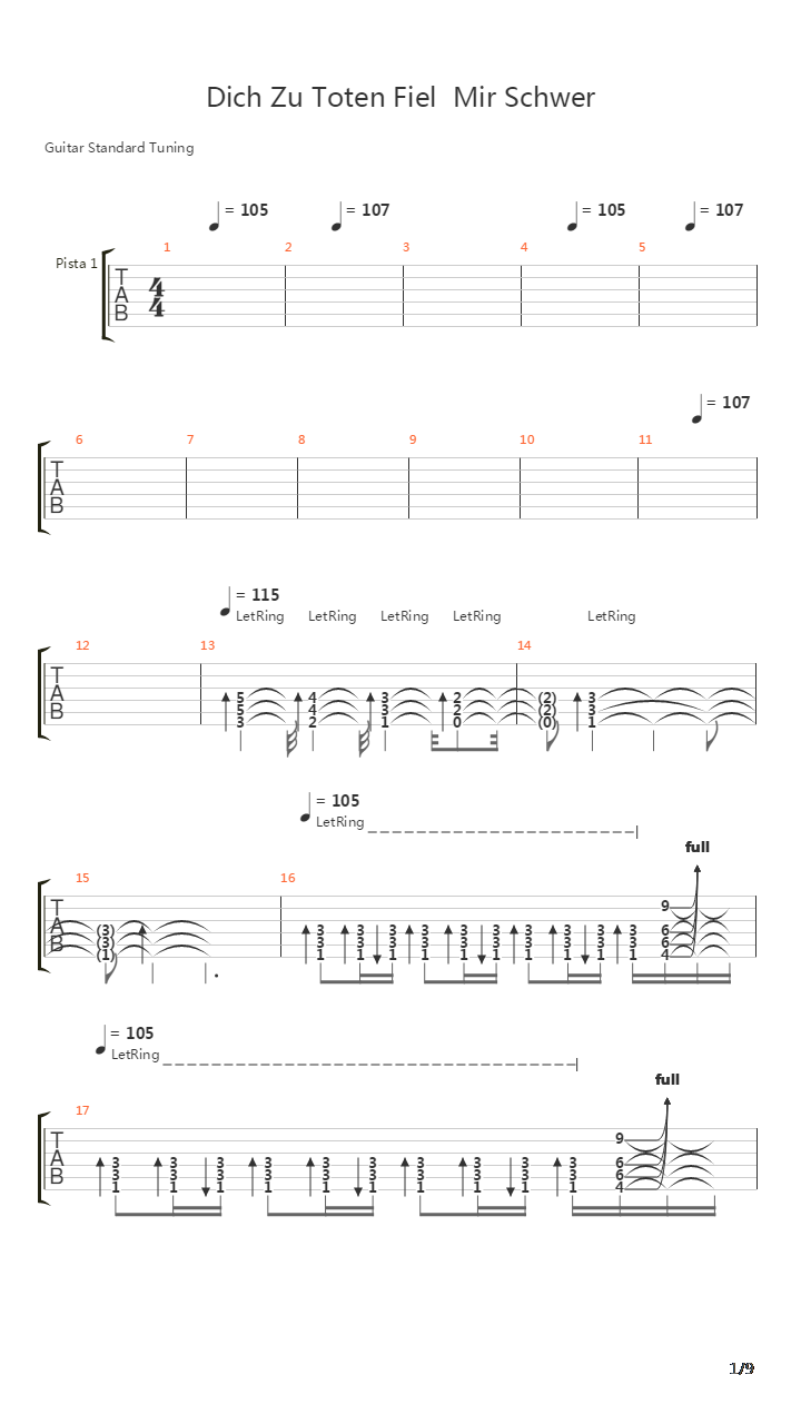 Dich Zu Toten Fiel Mir Schwer吉他谱